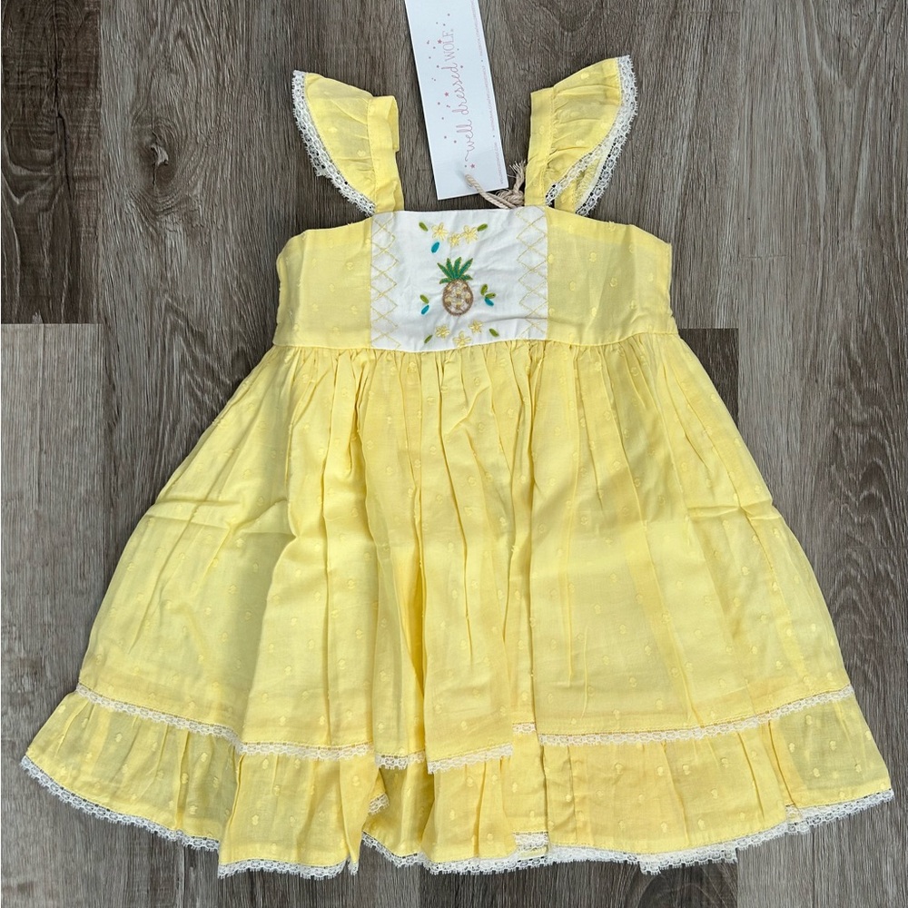 Well Dressed Wolf Yellow Pineapple Dress, Size 18 Months. BNWT